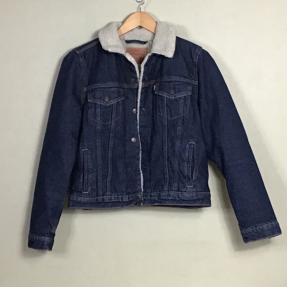 Levis Original Sherpa lined trucker denim Jacket  Kids Sz Lrg/ Wm  Sz Sm  EUC - Picture 5 of 10